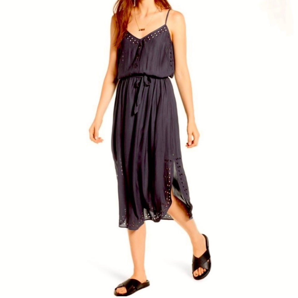 SCOTCH & SODA Navy Blue Breezy Spaghetti Strap High Slit Cutout Boho Mid…